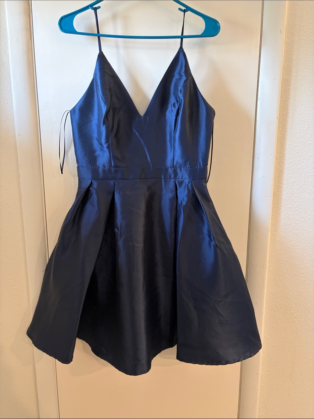 Fashion Nova Deep Navy Satin V-Neck Spaghetti Strap Mini